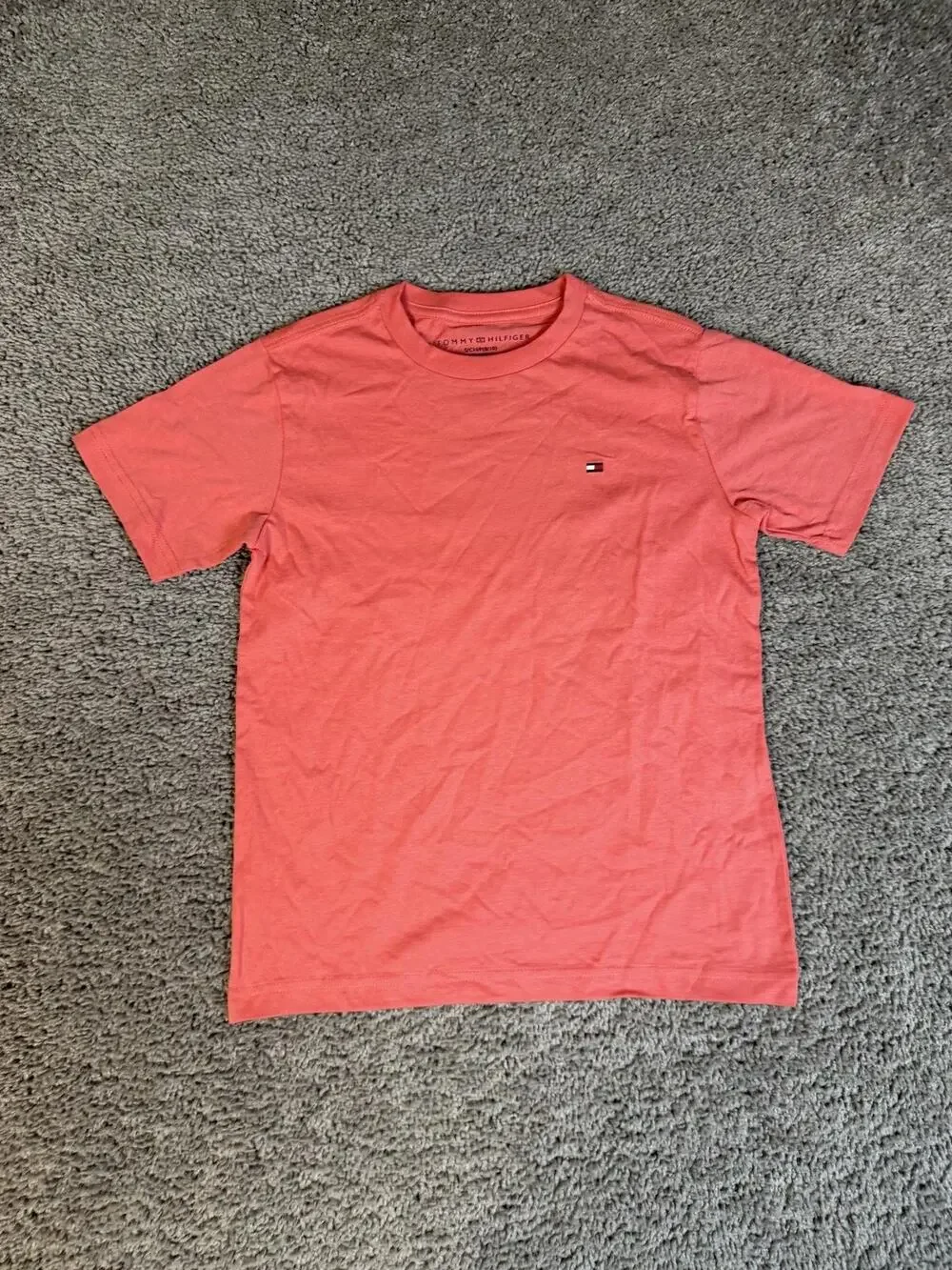 Tommy Hilfiger Shirt Boys Small Pink Short Sleeve Crewneck Tagless Cotton Logo